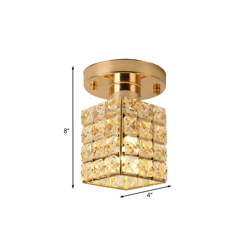 Modern Crystal Semi Flushmount Ceiling Light with Rectangle Block Shade