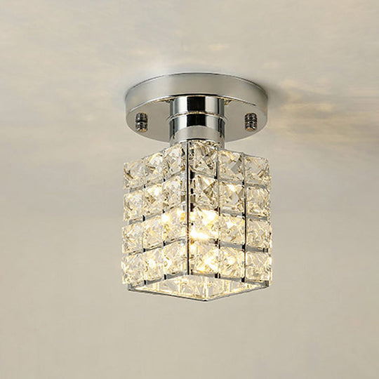 Modern Crystal Semi Flushmount Ceiling Light with Rectangle Block Shade