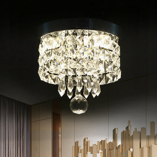 Glamorous Crystal Drum Ceiling Light in Chrome - Flush Mount Fixture