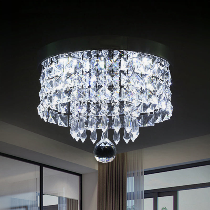 Glamorous Crystal Drum Ceiling Light in Chrome - Flush Mount Fixture