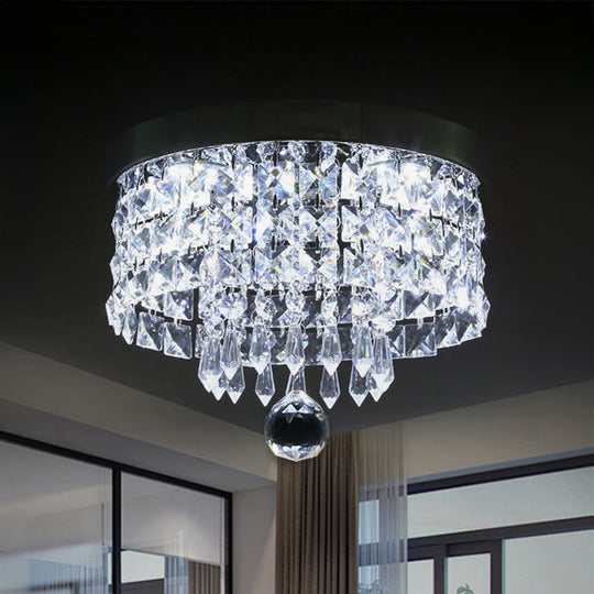 Glamorous Crystal Drum Ceiling Light in Chrome - Flush Mount Fixture