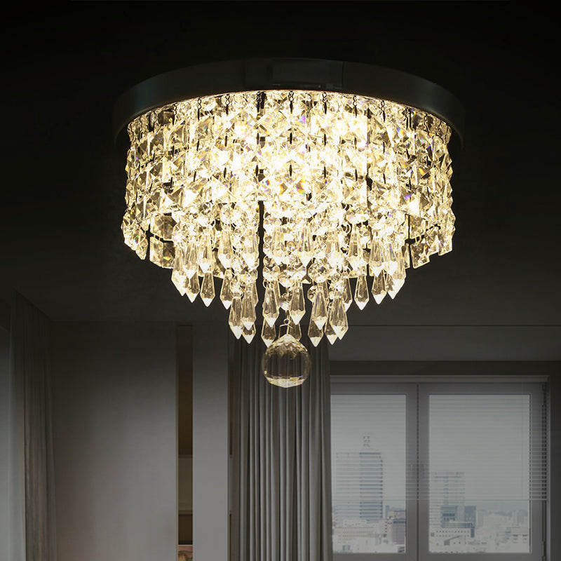 Glamorous Crystal Drum Ceiling Light in Chrome - Flush Mount Fixture