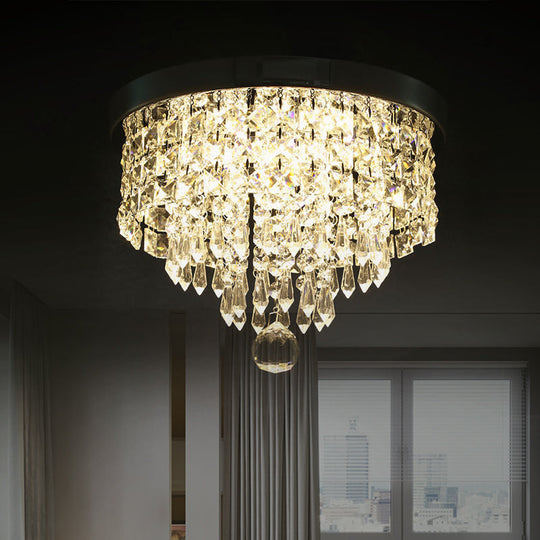 Glamorous Crystal Drum Ceiling Light in Chrome - Flush Mount Fixture