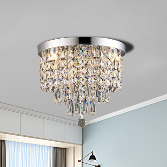 Glamorous Crystal Drum Ceiling Light in Chrome - Flush Mount Fixture