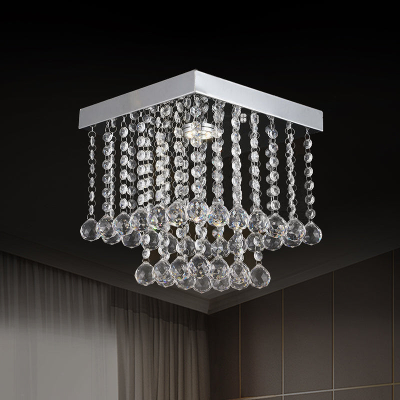 Chrome Crystal Flush Mount Ceiling Light Fixture with Cascading Crystal Balls