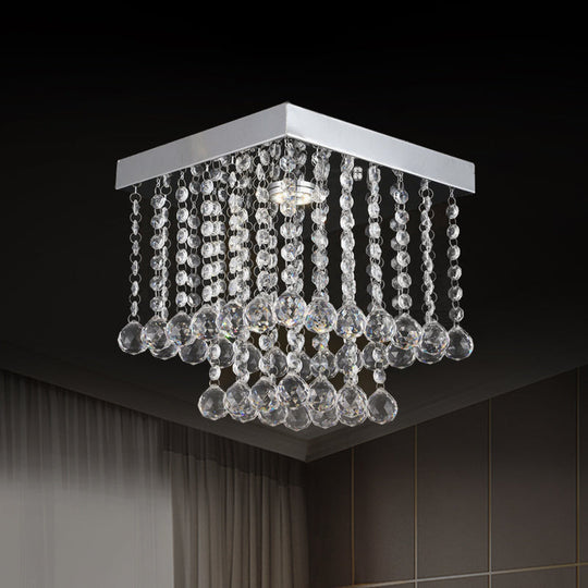 Chrome Crystal Flush Mount Ceiling Light Fixture with Cascading Crystal Balls