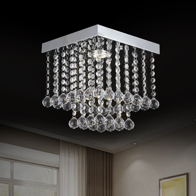 Chrome Crystal Flush Mount Ceiling Light Fixture with Cascading Crystal Balls