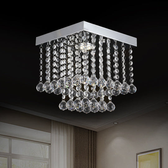 Chrome Crystal Flush Mount Ceiling Light Fixture with Cascading Crystal Balls