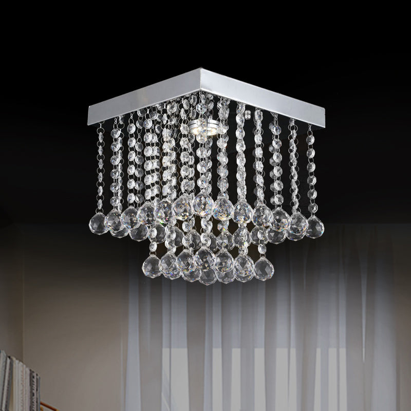 Chrome Crystal Flush Mount Ceiling Light Fixture with Cascading Crystal Balls