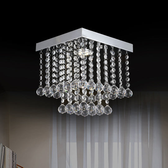 Chrome Crystal Flush Mount Ceiling Light Fixture with Cascading Crystal Balls