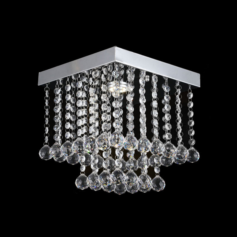 Chrome Crystal Flush Mount Ceiling Light Fixture with Cascading Crystal Balls