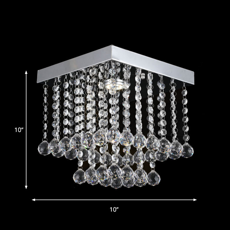 Chrome Crystal Flush Mount Ceiling Light Fixture with Cascading Crystal Balls