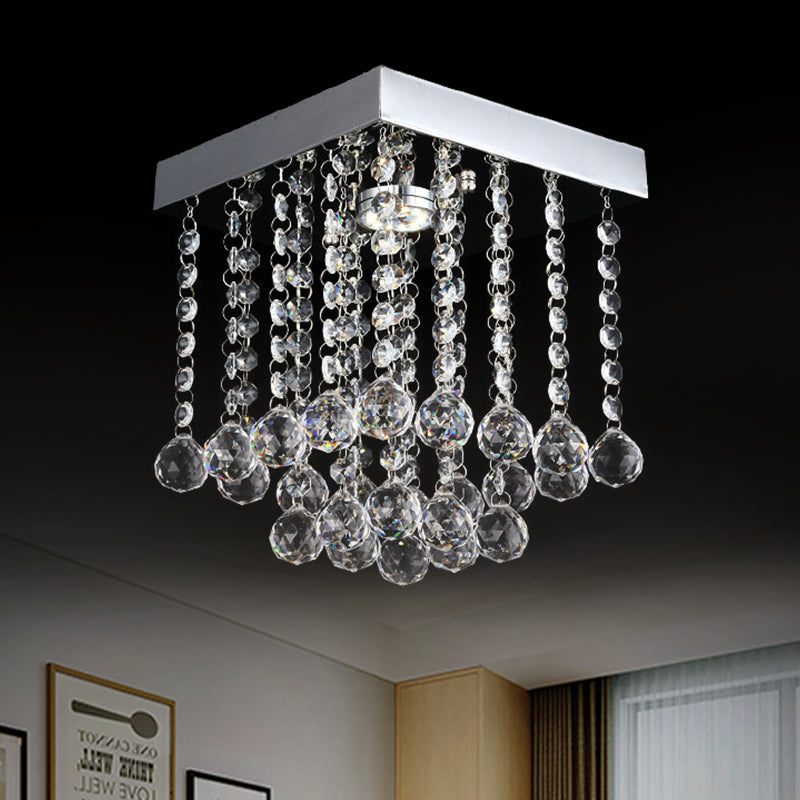 Chrome Crystal Flush Mount Ceiling Light Fixture with Cascading Crystal Balls