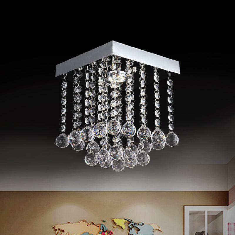 Chrome Crystal Flush Mount Ceiling Light Fixture with Cascading Crystal Balls