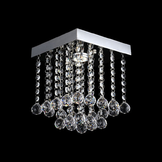 Chrome Crystal Flush Mount Ceiling Light Fixture with Cascading Crystal Balls