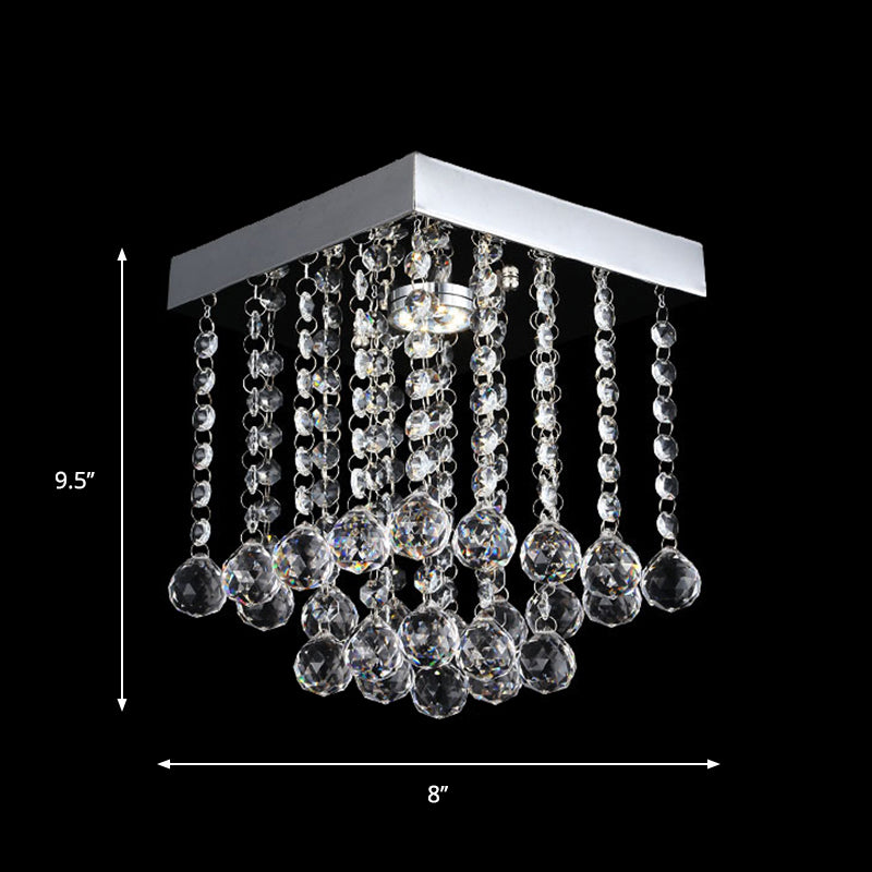 Chrome Crystal Flush Mount Ceiling Light Fixture with Cascading Crystal Balls