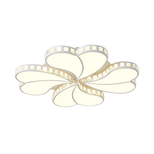 Child Bedroom Heart Flush Ceiling Light: Luxurious White Lamp with Crystal Accents