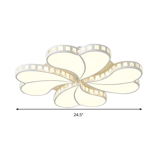 Child Bedroom Heart Flush Ceiling Light: Luxurious White Lamp with Crystal Accents