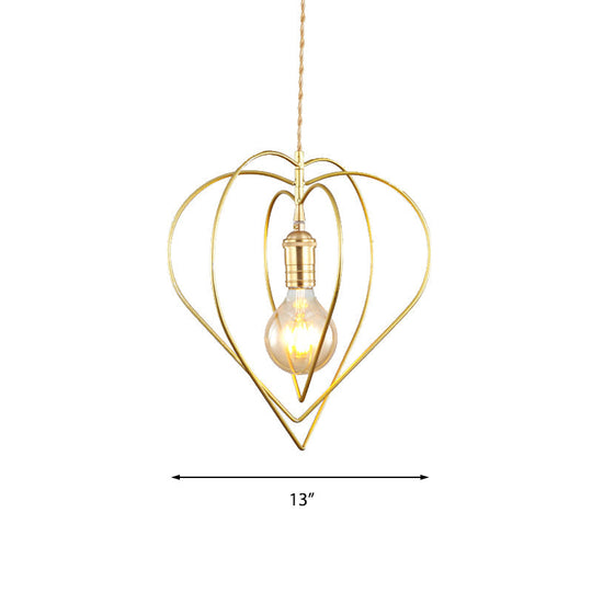 Loving Heart Pendant Light Romantic Gold Metal Lamp For Dining Room & Hotel