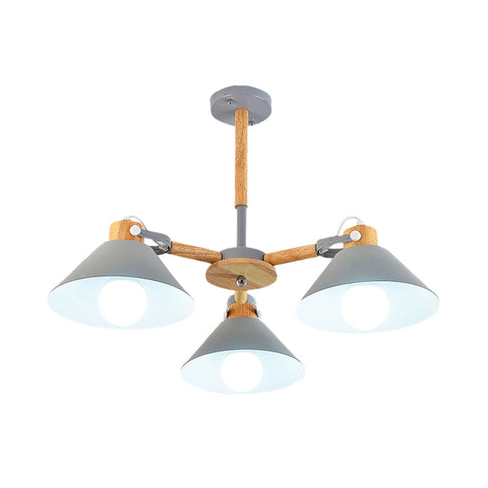 Modern Metal Wood Cone Pendant Lights - 3-Light Hanging Lamp For Hallway