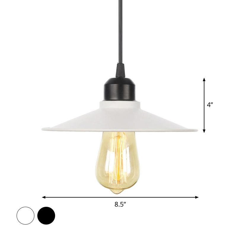 Plafonnier rustique avec abat-jour évasé en fer pour salon - Kit de suspension noir/blanc