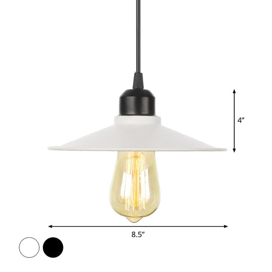 Plafonnier rustique avec abat-jour évasé en fer pour salon - Kit de suspension noir/blanc