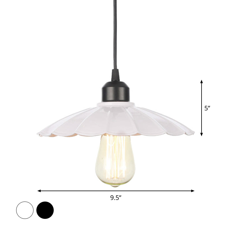 Plafonnier rustique avec abat-jour évasé en fer pour salon - Kit de suspension noir/blanc