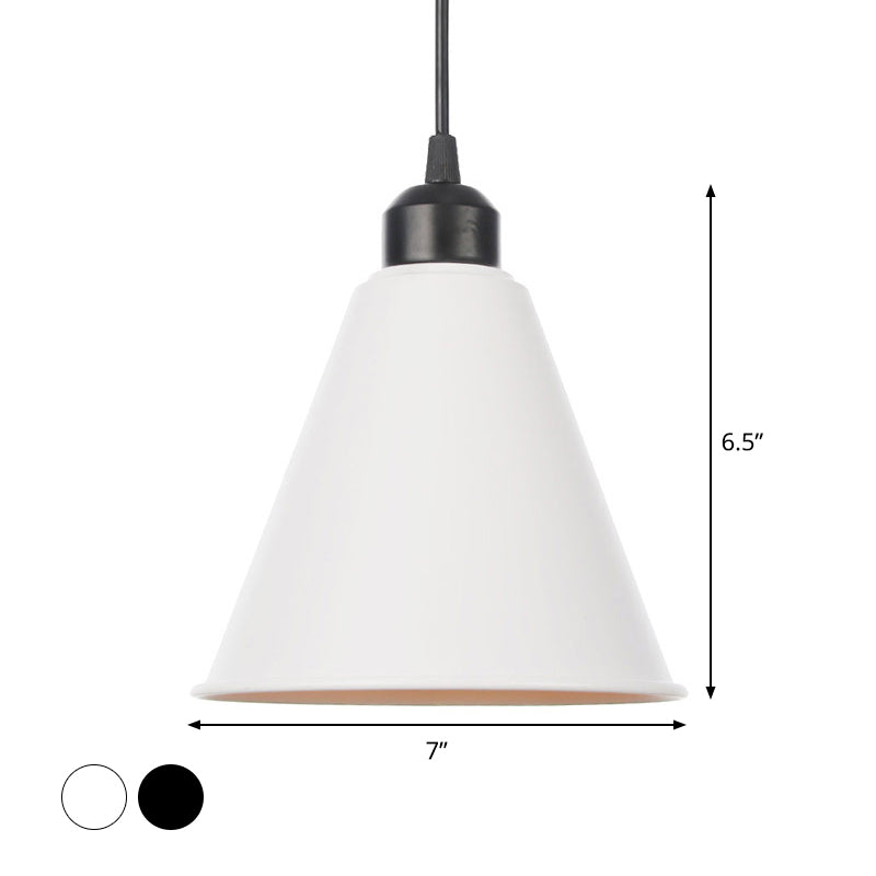 Plafonnier rustique avec abat-jour évasé en fer pour salon - Kit de suspension noir/blanc