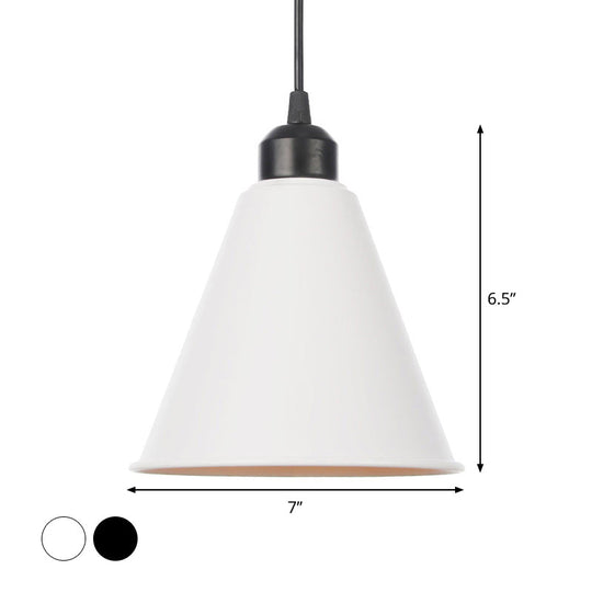 Plafonnier rustique avec abat-jour évasé en fer pour salon - Kit de suspension noir/blanc