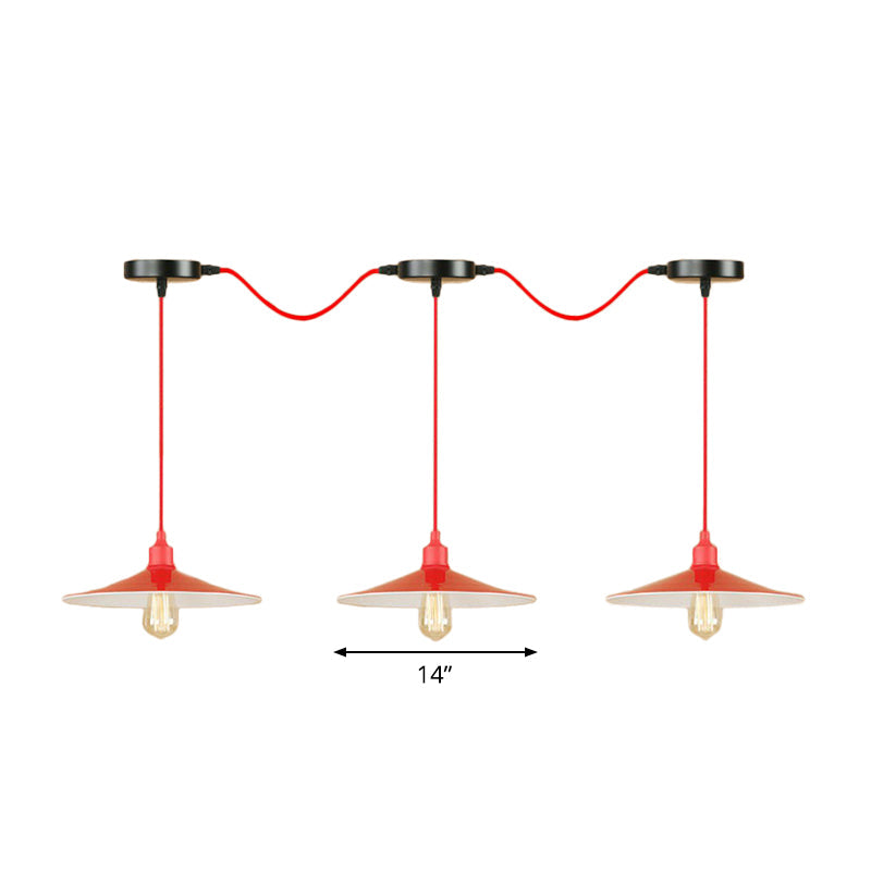 Suspension élégante en métal rouge pour salon - Design Swag à 1 ou 3 têtes