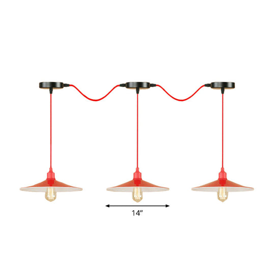 Suspension élégante en métal rouge pour salon - Design Swag à 1 ou 3 têtes