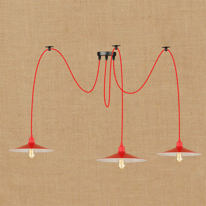 Suspension élégante en métal rouge pour salon - Design Swag à 1 ou 3 têtes