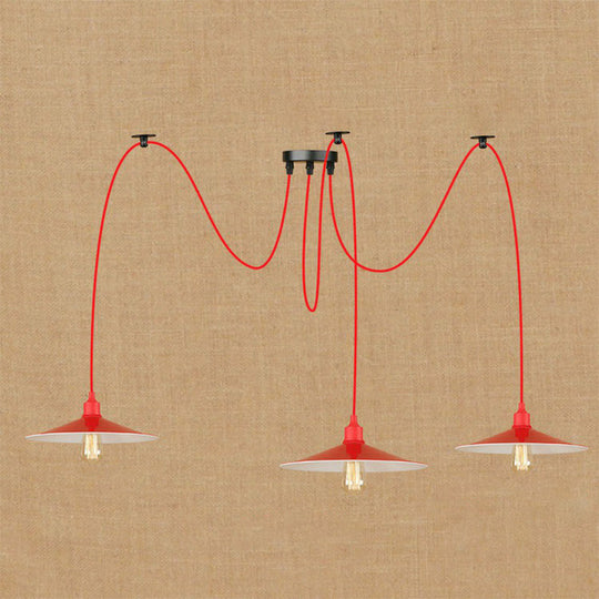 Suspension élégante en métal rouge pour salon - Design Swag à 1 ou 3 têtes