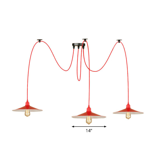 Suspension élégante en métal rouge pour salon - Design Swag à 1 ou 3 têtes