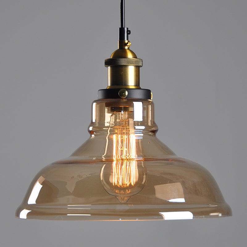 Farmhouse Pendant Lamp With Amber Glass Shade - Single-Bulb Ceiling Light For Dining Room