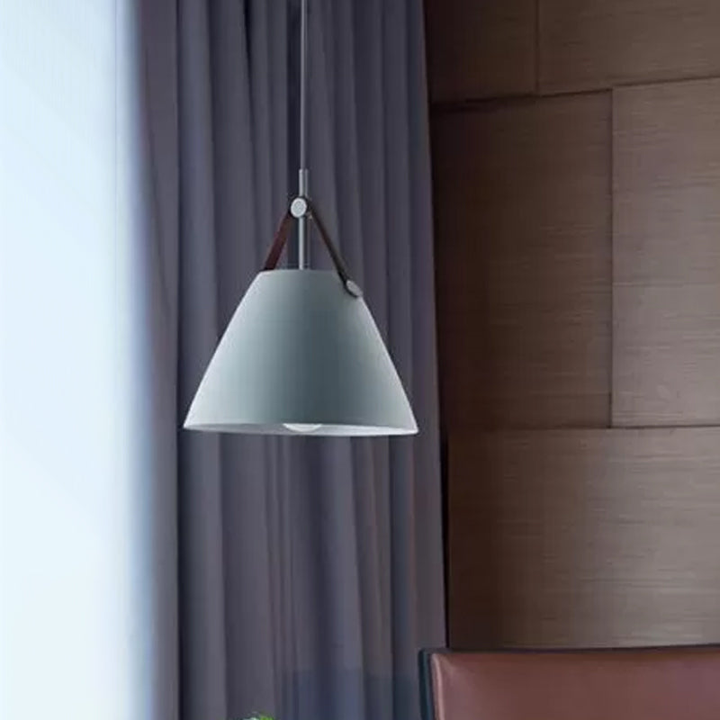 Nordic Single Ceiling Pendant - 10.5/14 W Grey/White/Black Frustum Hanging Lamp With Metal Shade &