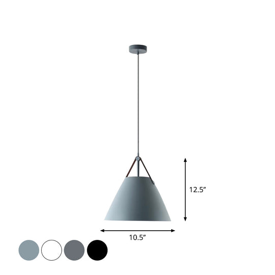 Nordic Single Ceiling Pendant - 10.5/14 W Grey/White/Black Frustum Hanging Lamp With Metal Shade &
