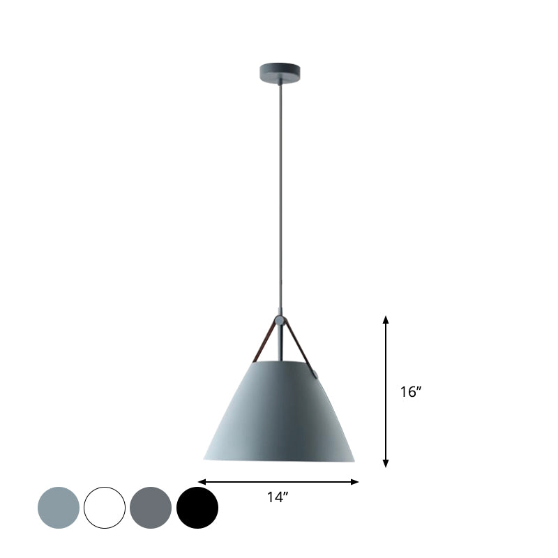 Nordic Single Ceiling Pendant - 10.5/14 W Grey/White/Black Frustum Hanging Lamp With Metal Shade &
