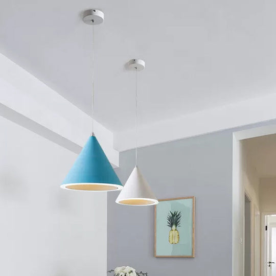 Led Macaron Cone Pendant Light For Dining Table Or Ceiling In Grey/White/Pink Blue