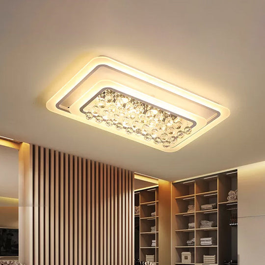 Contemporary LED White Ceiling Flush Mount Lamp with Warm/White Light and Crystal Accent for Living Room
