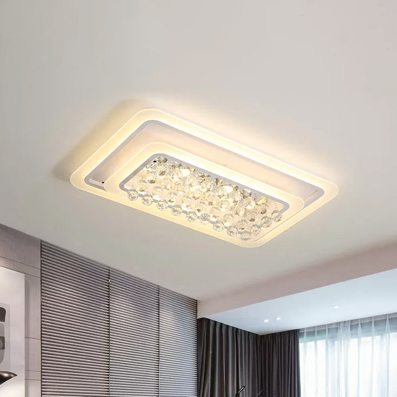 Contemporary LED White Ceiling Flush Mount Lamp with Warm/White Light and Crystal Accent for Living Room