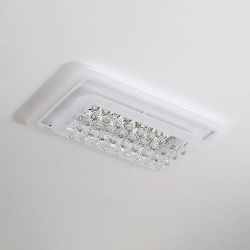 Contemporary LED White Ceiling Flush Mount Lamp with Warm/White Light and Crystal Accent for Living Room