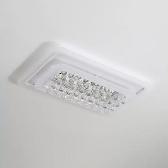 Contemporary LED White Ceiling Flush Mount Lamp with Warm/White Light and Crystal Accent for Living Room