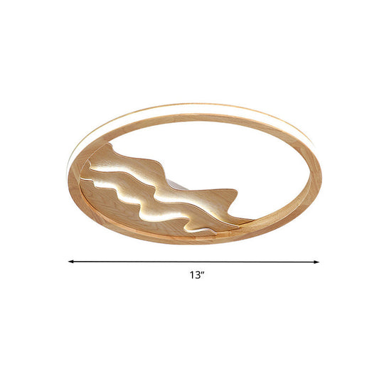 Modern Wood Flush Mount Led Fixture - Ring Design Multiple Options For Bedroom Lighting Beige/White