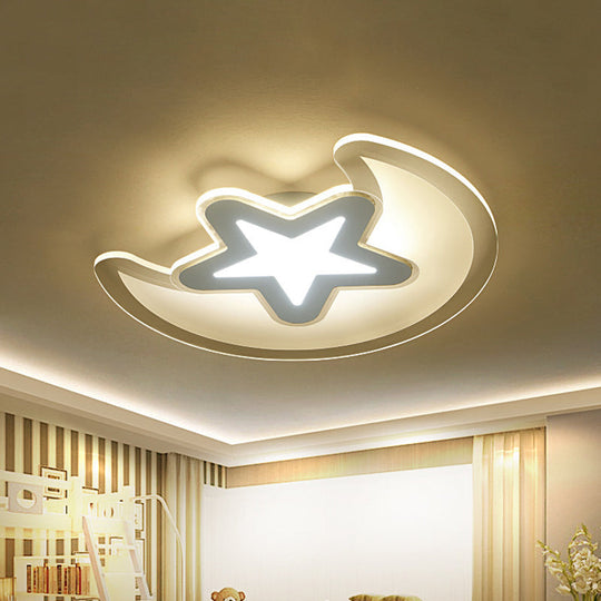 Moon and Star LED Ceiling Light with Modern White Finish - Perfect for Kid's Bedroom