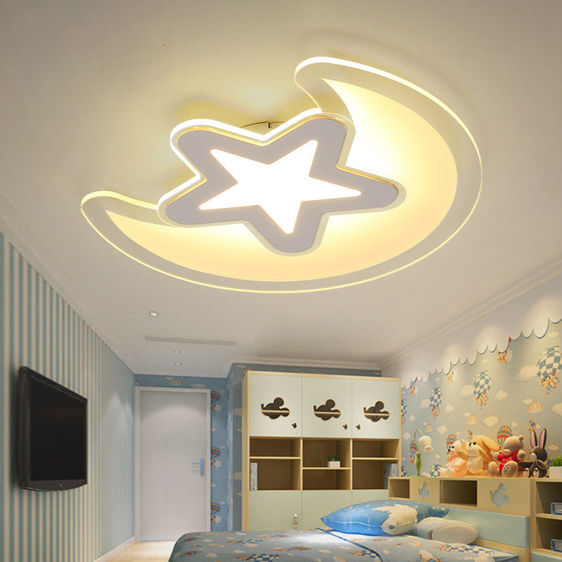 Moon and Star LED Ceiling Light with Modern White Finish - Perfect for Kid's Bedroom