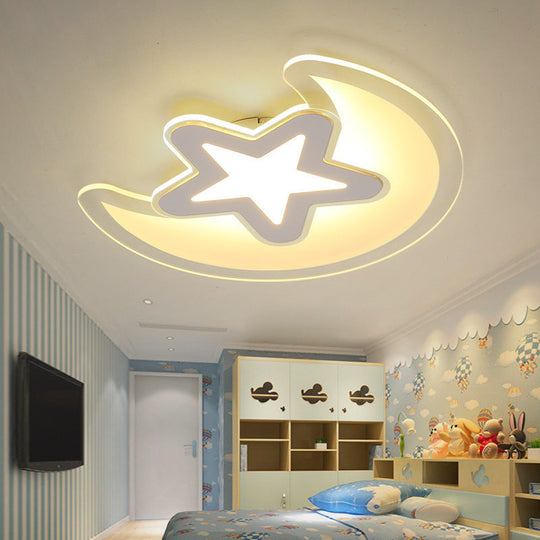 Moon and Star LED Ceiling Light with Modern White Finish - Perfect for Kid's Bedroom