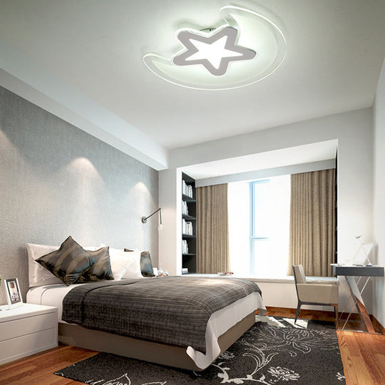 Moon and Star LED Ceiling Light with Modern White Finish - Perfect for Kid's Bedroom