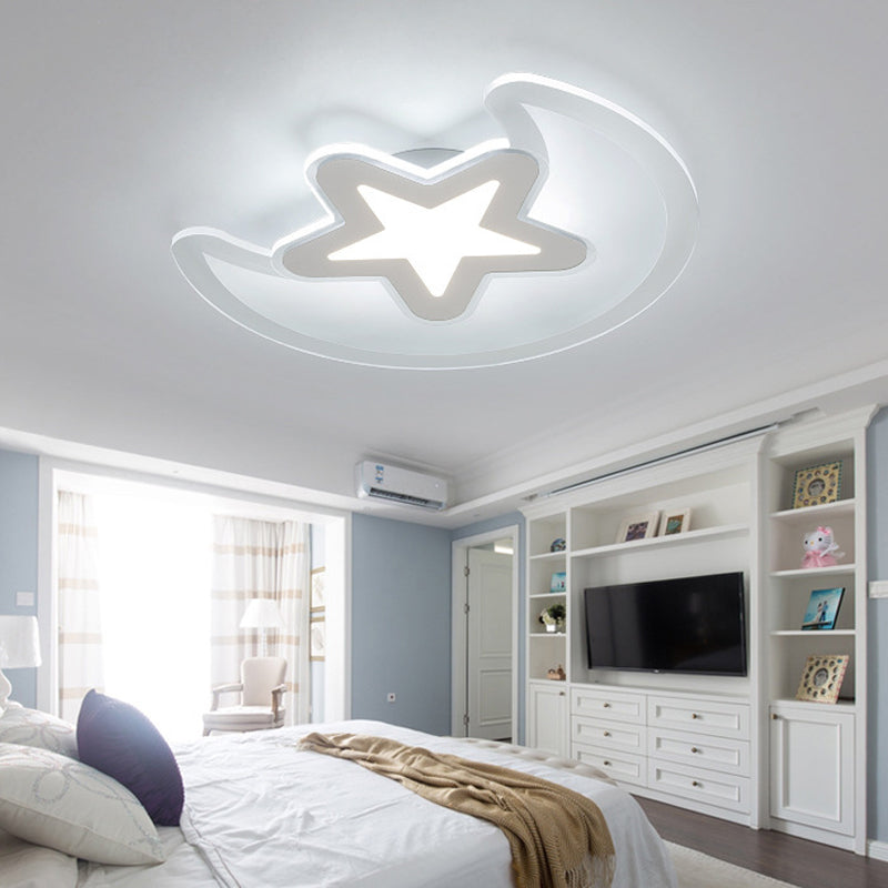 Moon And Star Led Ceiling Light With Modern White Finish - Perfect For Kids Bedroom / 17
