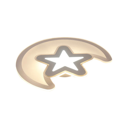 Moon and Star LED Ceiling Light with Modern White Finish - Perfect for Kid's Bedroom
